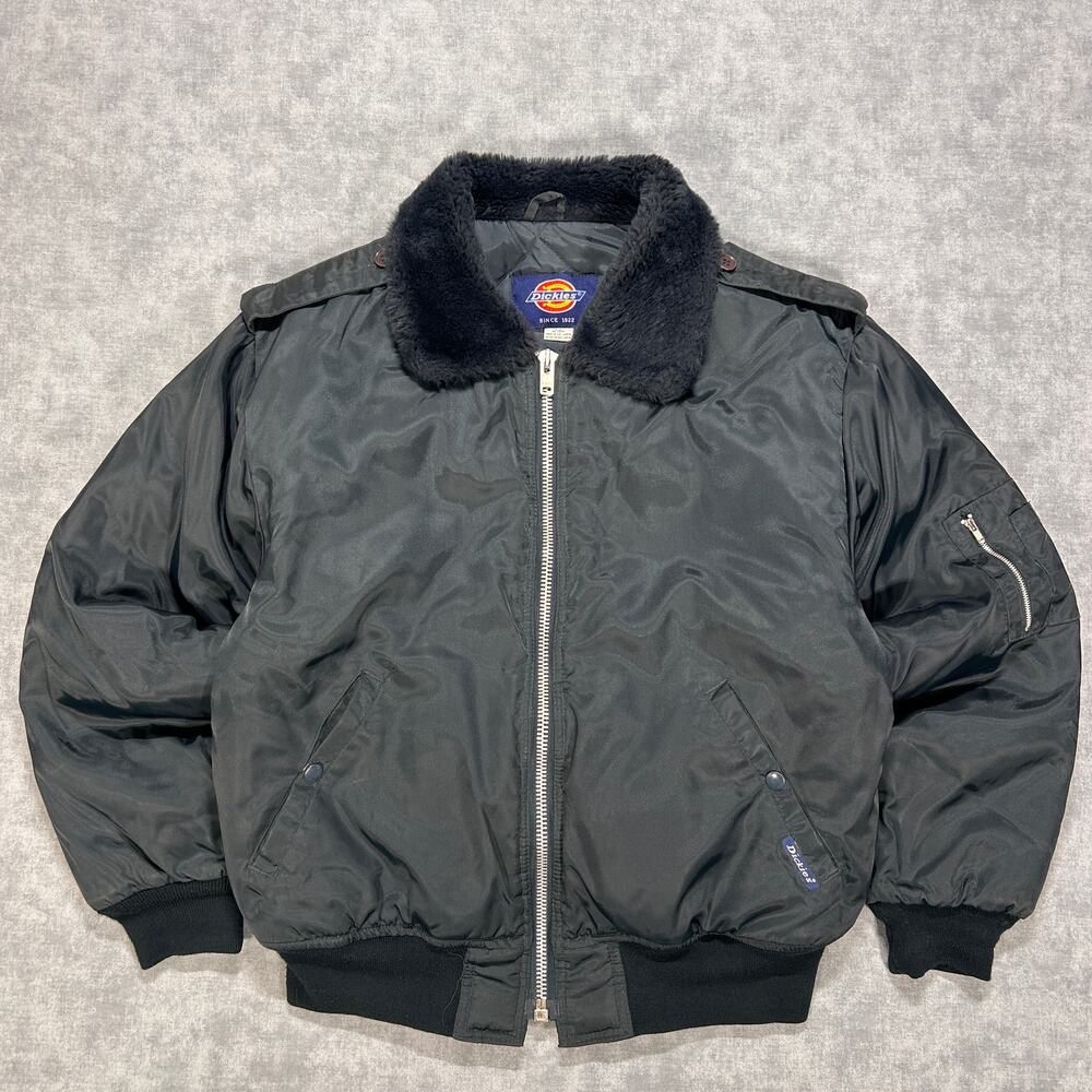 Vintage Dickies Flight Bomber Jacket Faux Fur Collar Navy Nylon HHH Zipper Men M